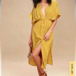 Lost + Wander Poppy Mustard Yellow Button-Up Midi Dress